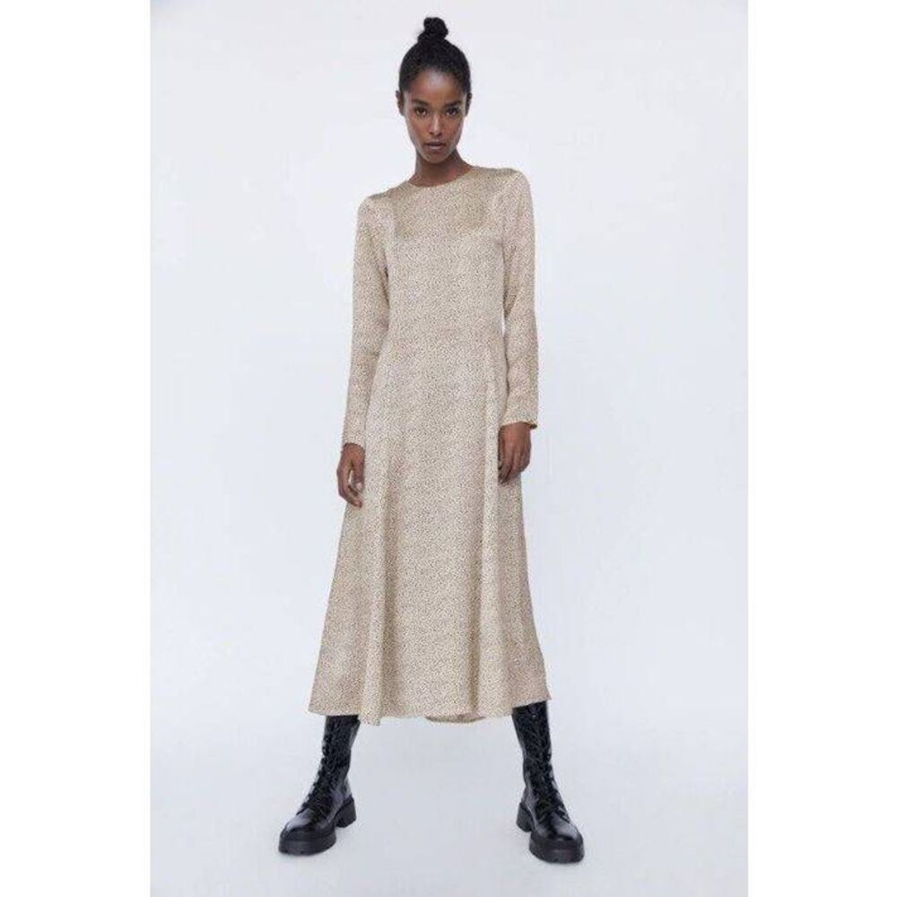 NWT Zara Ecru Black Dot Printed Midi Dress Size Medium Quiet Luxury Blogger Fave